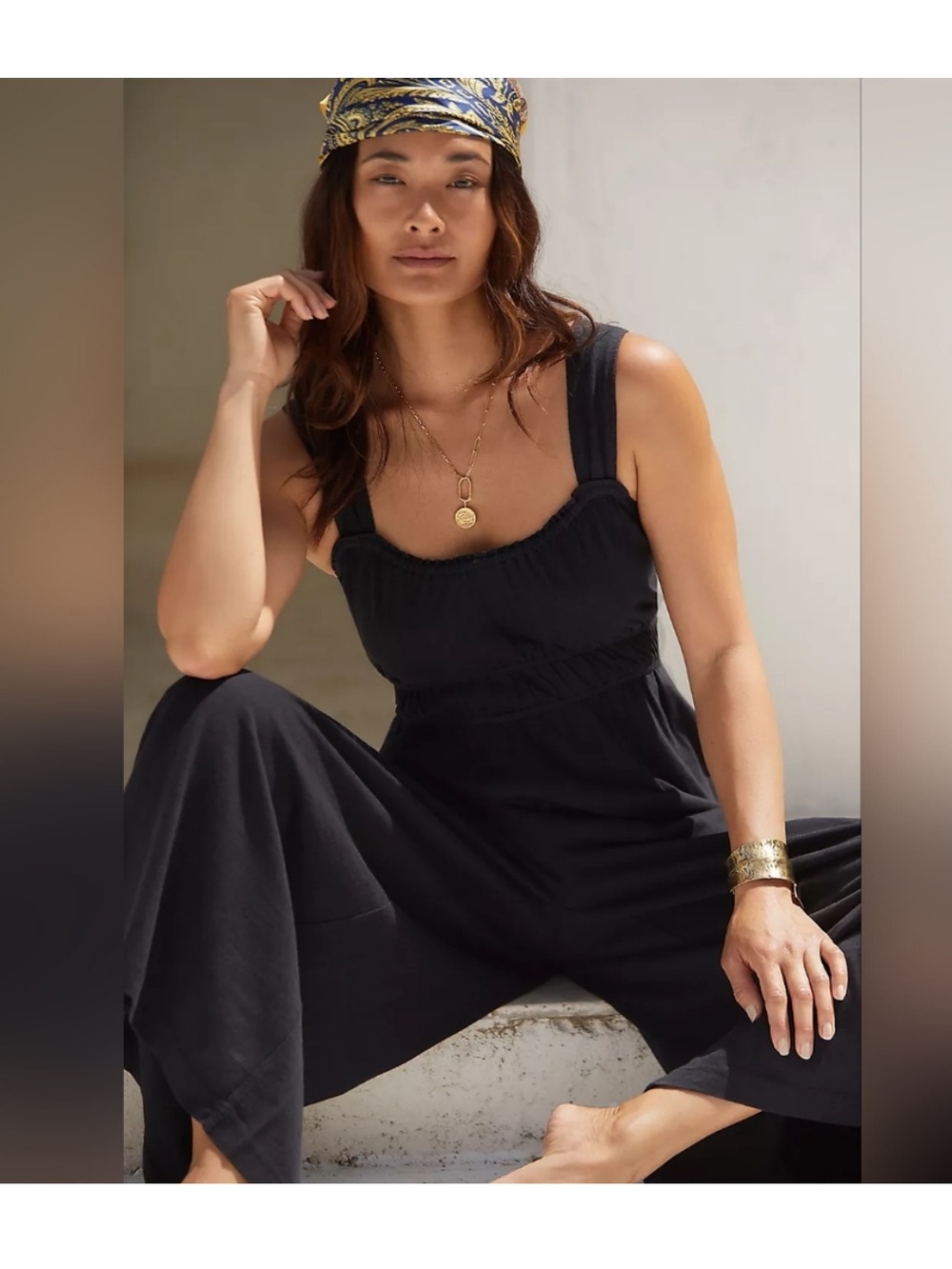 Anthropologie The Simona Scoop Neck Jumpsuit Black Medium NWT
